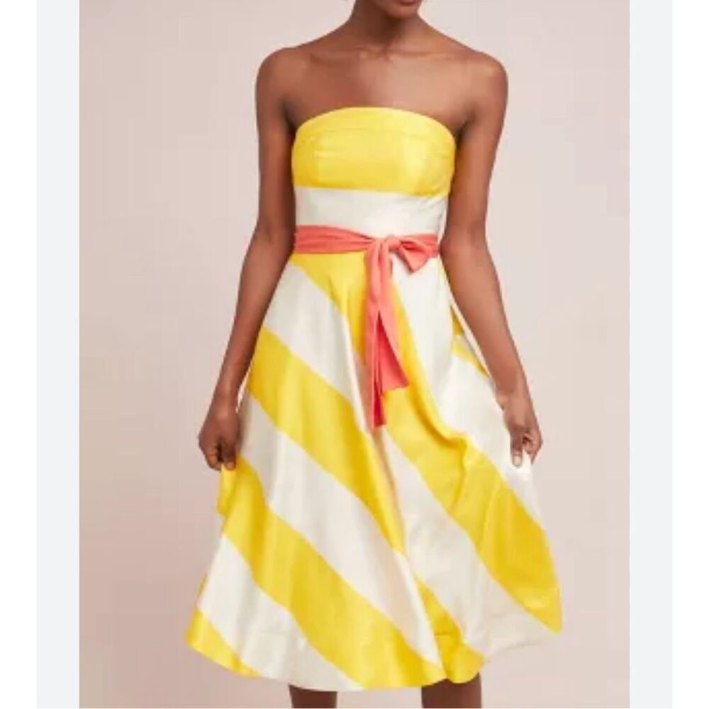 Maeve Anthropologie Sunshine yellow and white Striped Dress size 6P - Picture 1 of 16